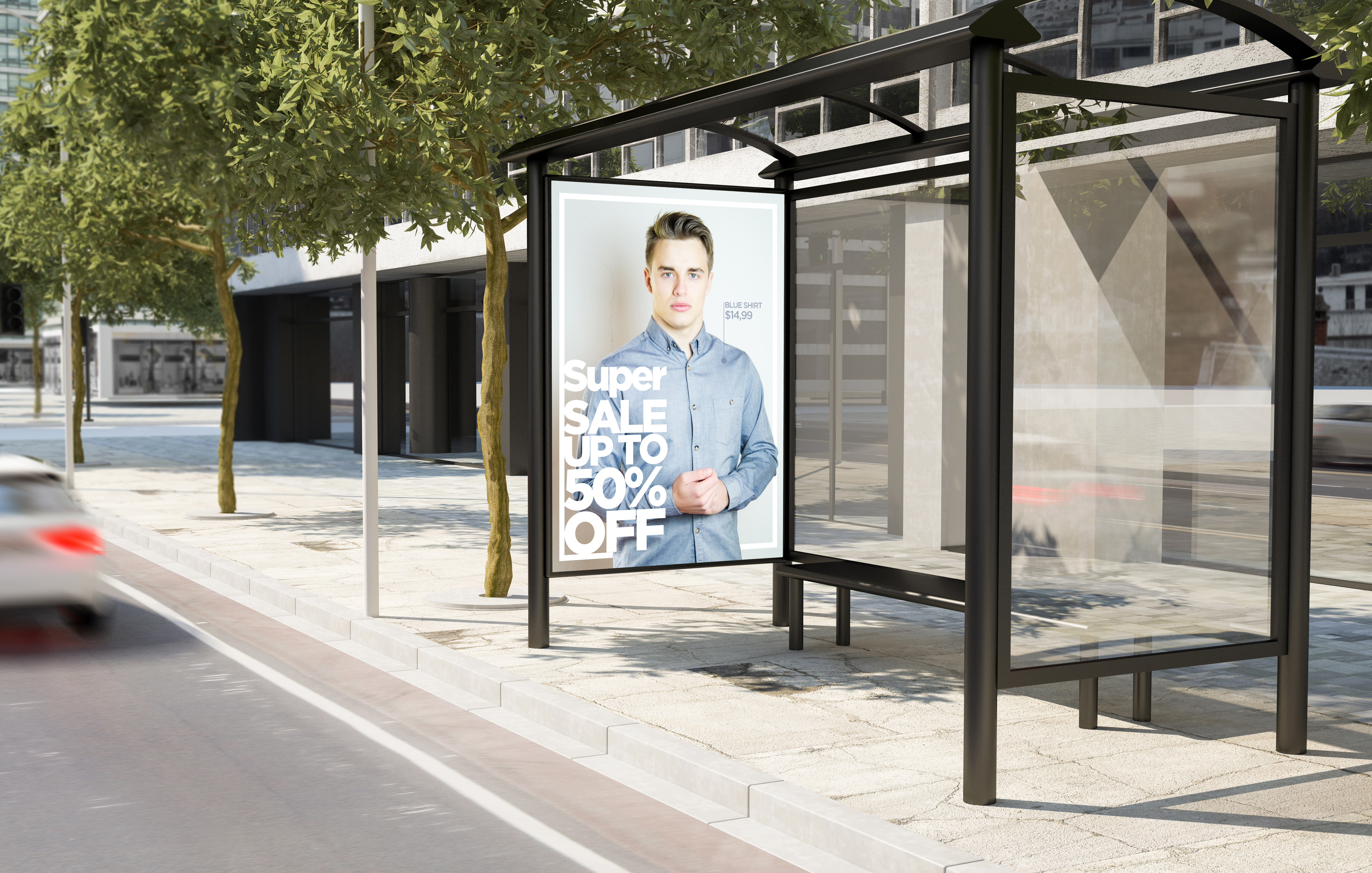 Bus,Stop,Fashion,Advertising,Billboard,3d,Rendering