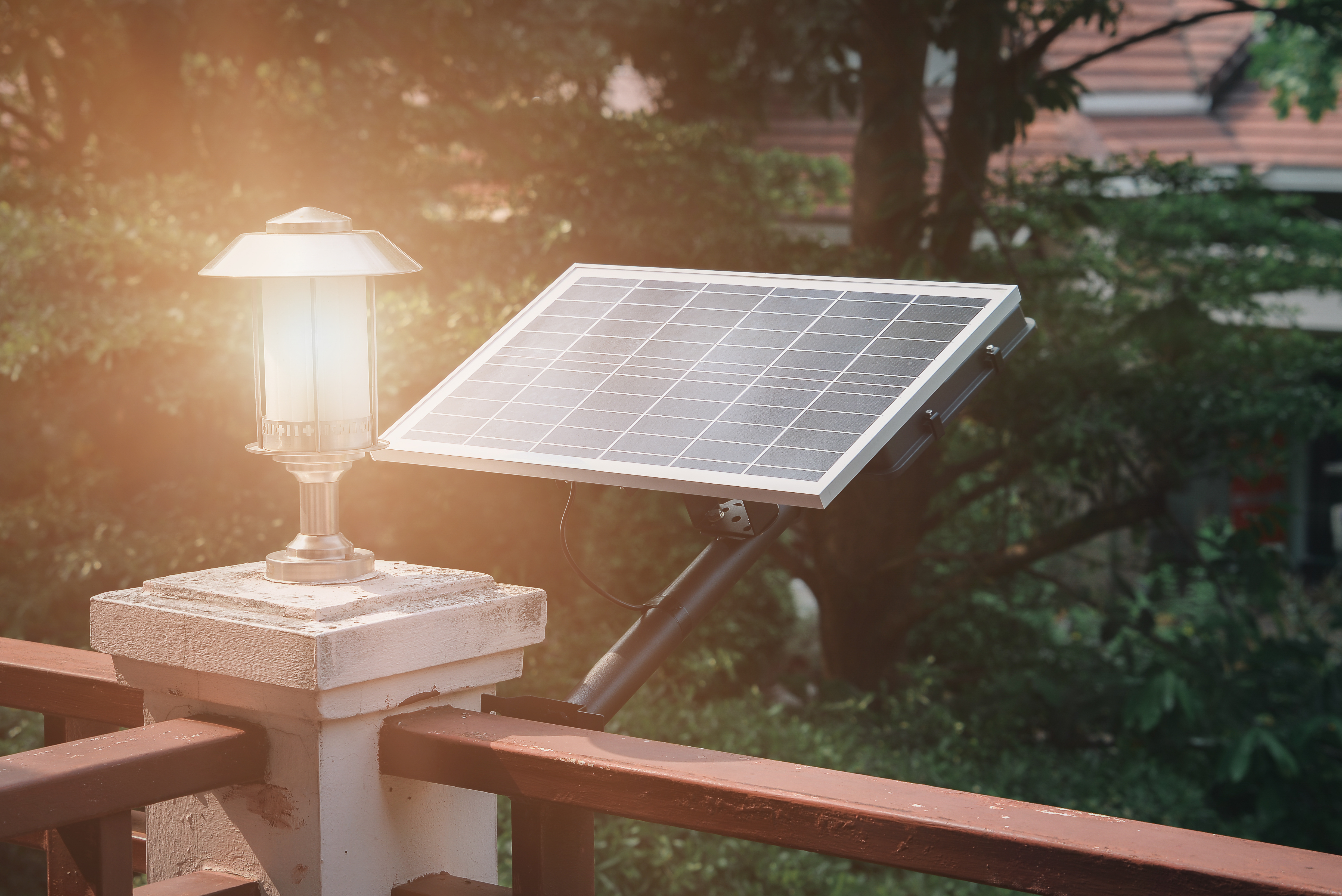 Solar,Cell,Panels,And,Modern,Lamps,Are,Placed,On,Hotel Solar,Cell,Panels,And,Modern,Lamps,Are,Placed,On,Hotel