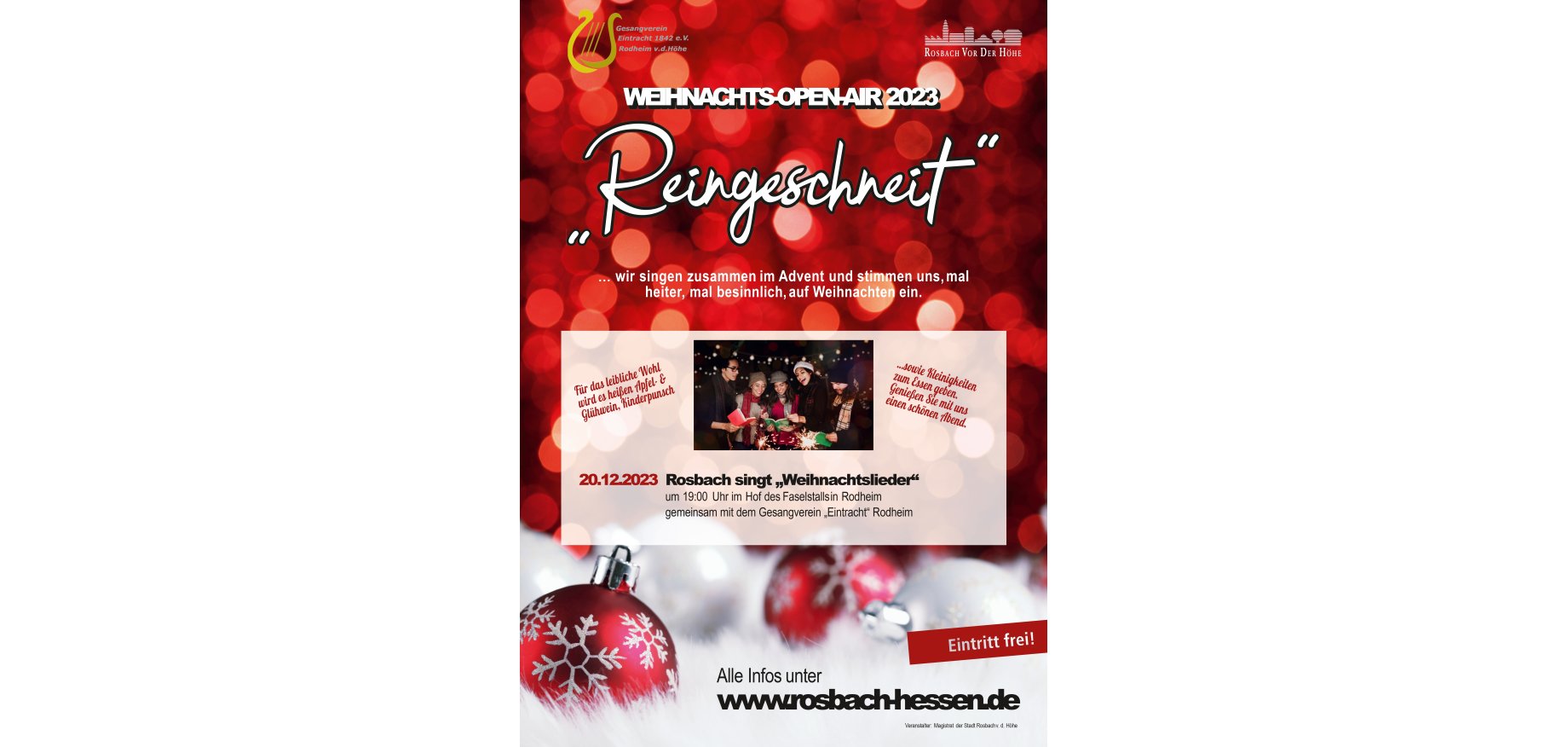 WeihnachtsOpenAir 2023 „Reingeschneit“ am 20.12.2023 in Rodheim