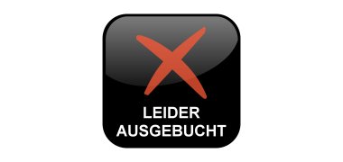 Ein schwarzes Quadrat-Symbol mit einem großen, roten "X" oben und dem weißen Schriftzug "LEIDER AUSGEBUCHT" darunter.