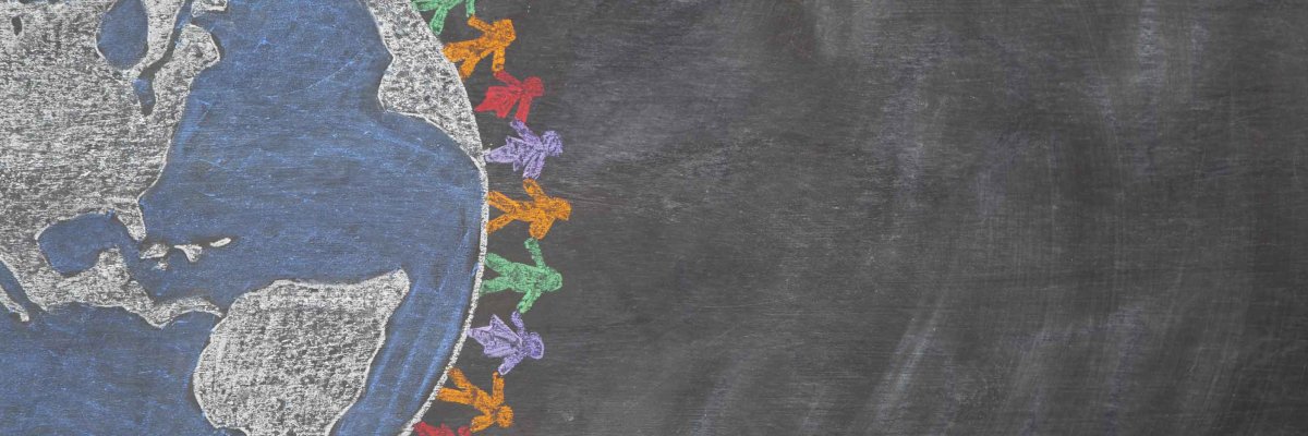 A,Hand,Drawn,Chalkboard,Shows,Multi-ratial,People,Holding,Hands,Around